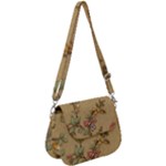 Flowers, Branches, Desenho, Edge, Leaves Saddle Handbag