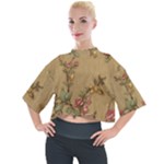 Flowers, Branches, Desenho, Edge, Leaves Mock Neck T-Shirt