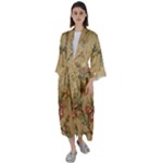 Flowers, Branches, Desenho, Edge, Leaves Maxi Satin Kimono