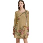 Flowers, Branches, Desenho, Edge, Leaves Long Sleeve Velour Skater Dress