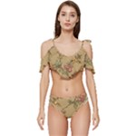 Flowers, Branches, Desenho, Edge, Leaves Ruffle Edge Tie Up Bikini Set	