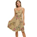 Flowers, Branches, Desenho, Edge, Leaves Sleeveless Tie Front Chiffon Dress