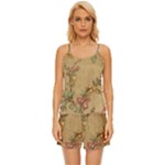 Flowers, Branches, Desenho, Edge, Leaves Satin Pajama Short Set