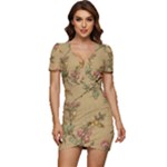 Flowers, Branches, Desenho, Edge, Leaves Low Cut Cap Sleeve Mini Dress