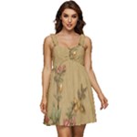 Flowers, Branches, Desenho, Edge, Leaves Ruffle Strap Babydoll Chiffon Dress