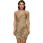 Flowers, Branches, Desenho, Edge, Leaves Sleeveless Wide Square Neckline Ruched Bodycon Dress