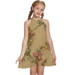 Flowers, Branches, Desenho, Edge, Leaves Kids  Halter Collar Waist Tie Chiffon Dress