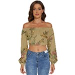 Flowers, Branches, Desenho, Edge, Leaves Long Sleeve Crinkled Weave Crop Top