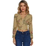 Flowers, Branches, Desenho, Edge, Leaves Long Sleeve V-Neck Top