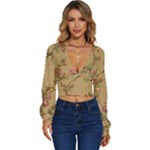 Flowers, Branches, Desenho, Edge, Leaves Long Sleeve Deep-V Velour Top