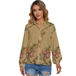 Flowers, Branches, Desenho, Edge, Leaves Women s Long Sleeve Button Up Shirt