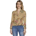 Flowers, Branches, Desenho, Edge, Leaves Women s Long Sleeve Revers Collar Cropped Jacket