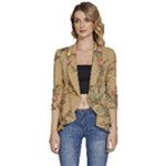 Flowers, Branches, Desenho, Edge, Leaves Women s 3/4 Sleeve Ruffle Edge Open Front Jacket