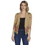 Flowers, Branches, Desenho, Edge, Leaves Women s Draped Front 3/4 Sleeve Shawl Collar Jacket