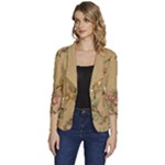 Flowers, Branches, Desenho, Edge, Leaves Women s One-Button 3/4 Sleeve Short Jacket