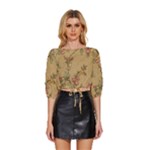 Flowers, Branches, Desenho, Edge, Leaves Mid Sleeve Drawstring Hem Top