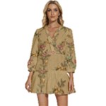 Flowers, Branches, Desenho, Edge, Leaves V-Neck Placket Mini Dress