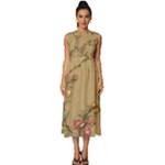 Flowers, Branches, Desenho, Edge, Leaves Sleeveless Round Neck Midi Dress