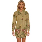 Flowers, Branches, Desenho, Edge, Leaves Womens Long Sleeve Shirt Dress