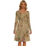 Flowers, Branches, Desenho, Edge, Leaves Long Sleeve Dress With Pocket