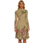 Flowers, Branches, Desenho, Edge, Leaves Long Sleeve Shirt Collar A-Line Dress