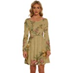 Flowers, Branches, Desenho, Edge, Leaves Long Sleeve Wide Neck Velvet Dress