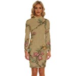 Flowers, Branches, Desenho, Edge, Leaves Long Sleeve Shirt Collar Bodycon Dress