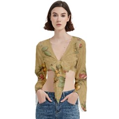 Flowers, Branches, Desenho, Edge, Leaves Trumpet Sleeve Cropped Top from ArtsNow.com