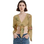 Flowers, Branches, Desenho, Edge, Leaves Trumpet Sleeve Cropped Top