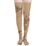 Flowers, Branches, Desenho, Edge, Leaves Thigh High Stockings