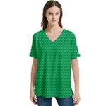 Green Lego Texture, Lego Background, Lego Texture, Green V-Neck Split Shoulder Casual T-Shirt