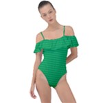 Green Lego Texture, Lego Background, Lego Texture, Green Frill Detail One Piece Swimsuit