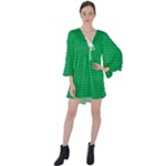 Green Lego Texture, Lego Background, Lego Texture, Green V-Neck Flare Sleeve Mini Dress