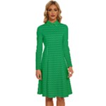 Green Lego Texture, Lego Background, Lego Texture, Green Long Sleeve Shirt Collar A-Line Dress