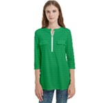 Green Lego Texture, Lego Background, Lego Texture, Green Women s Zip Front V-Neck 3/4 Sleeve Casual Top Pocket Shirt