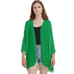 Green Lego Texture, Lego Background, Lego Texture, Green Open Front 3/4 Sleeve Batwing Chiffon Cardigan Kimono