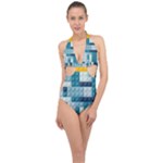 Lego, Background, Dots Halter Front Plunge Swimsuit