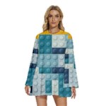 Lego, Background, Dots Round Neck Long Sleeve Bohemian Style Chiffon Mini Dress