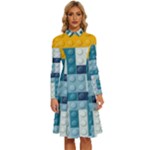 Lego, Background, Dots Long Sleeve Shirt Collar A-Line Dress