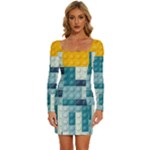 Lego, Background, Dots Long Sleeve Square Neck Bodycon Velvet Dress