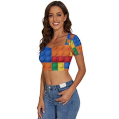 Short Sleeve Square Neckline Crop Top  