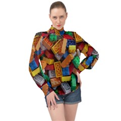 High Neck Long Sleeve Chiffon Top 