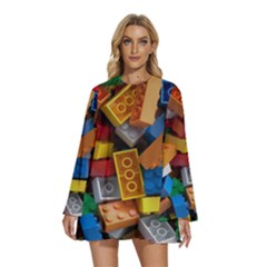 Round Neck Long Sleeve Bohemian Style Chiffon Mini Dress 