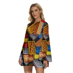 Round Neck Long Sleeve Bohemian Style Chiffon Mini Dress 