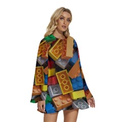 Round Neck Long Sleeve Bohemian Style Chiffon Mini Dress 