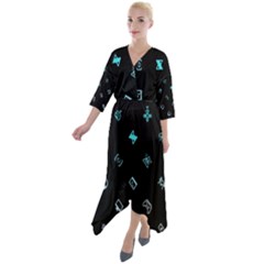 Quarter Sleeve Wrap Front Maxi Dress 