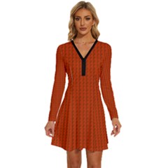 Long Sleeve Deep V Mini Dress  