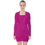 Purple Lego Texture Macro, Purple Dots Background V-neck Bodycon Long Sleeve Dress