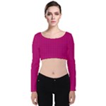 Purple Lego Texture Macro, Purple Dots Background Velvet Long Sleeve Crop Top