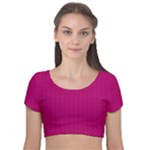 Purple Lego Texture Macro, Purple Dots Background Velvet Short Sleeve Crop Top 